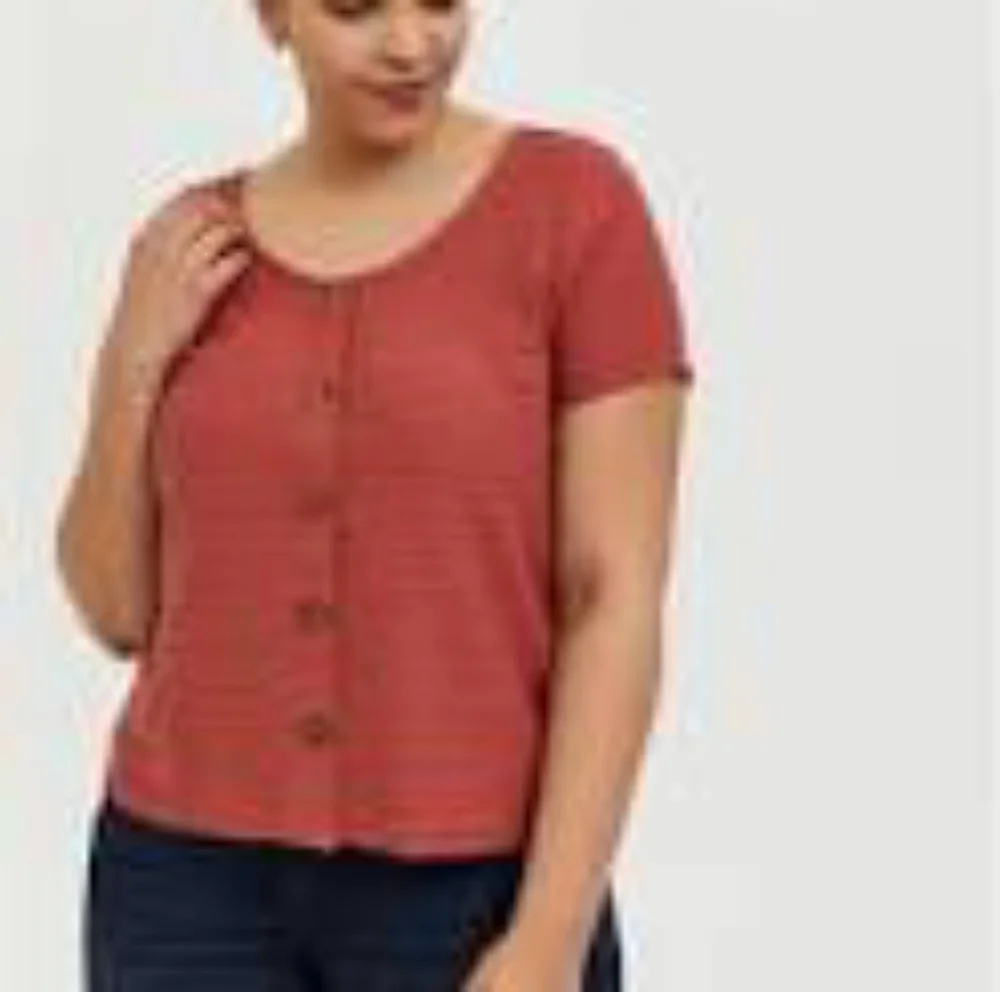 Torrid 00 (M-L) Red Terracotts Rib Button Midi Top